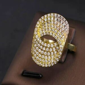 Elegant 14k Gold Plated W/Rhinestones Women's Adjustable Ring. NWT. Fast Ship
